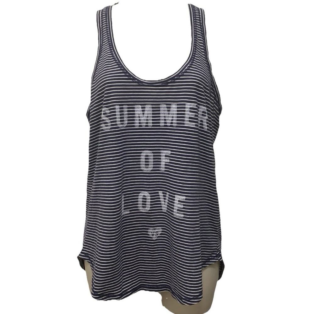 Victoria’s Secret Striped Tank Top M Summer of Love Graphic Blue White Racerback